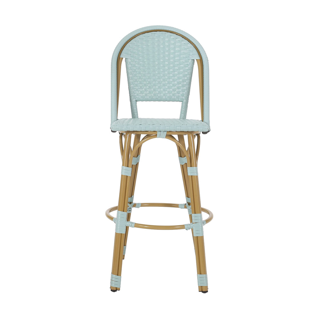 29.5" PE Rattan Aluminum Bar Stools, Set of 2, Light Teal W1976