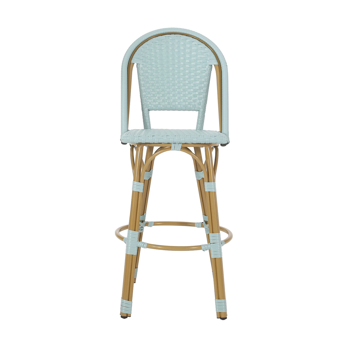 29.5" PE Rattan Aluminum Bar Stools, Set of 2, Light Teal W1976