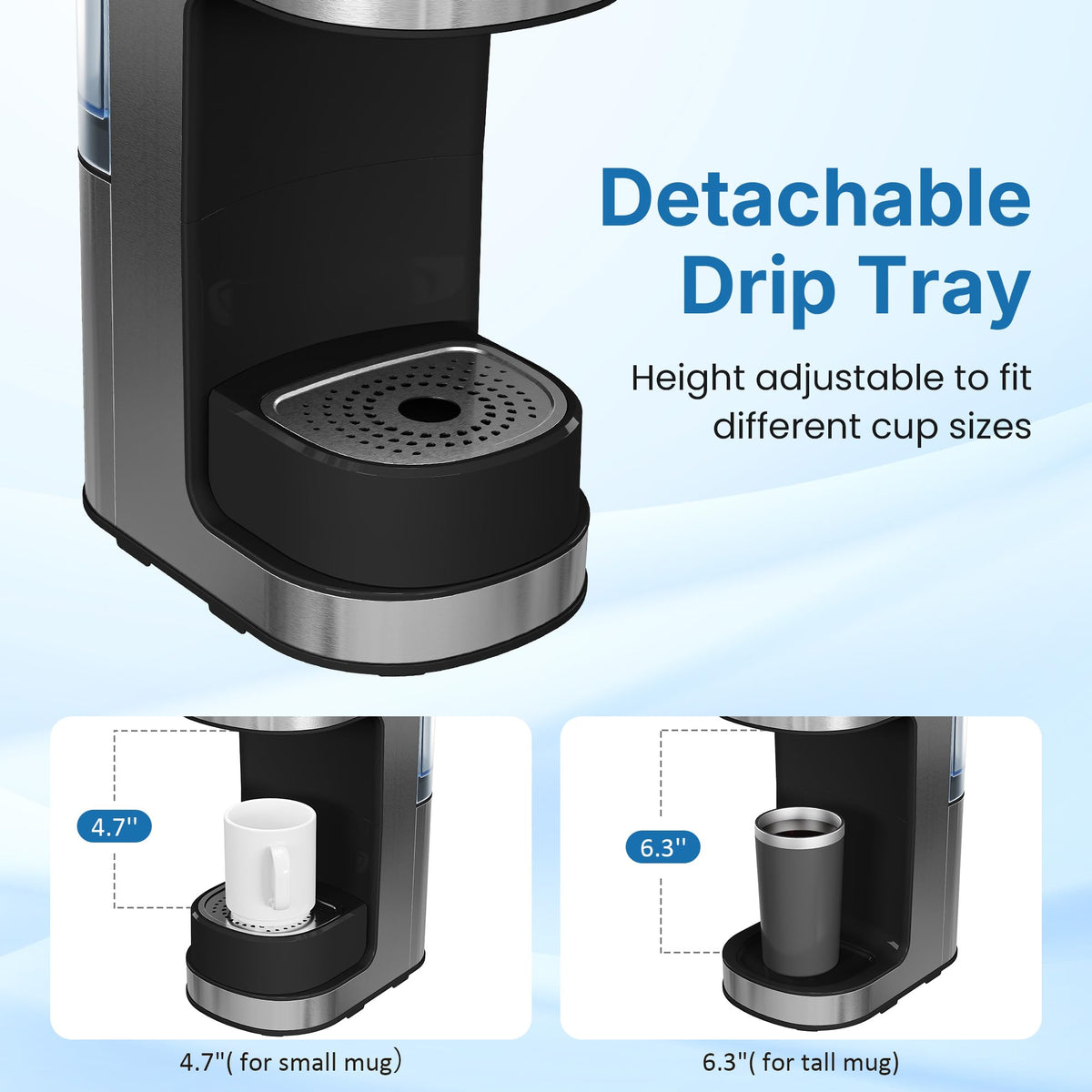 3-in-1 Single Serve Coffee Maker with Removable Water Reservoir, Black O920