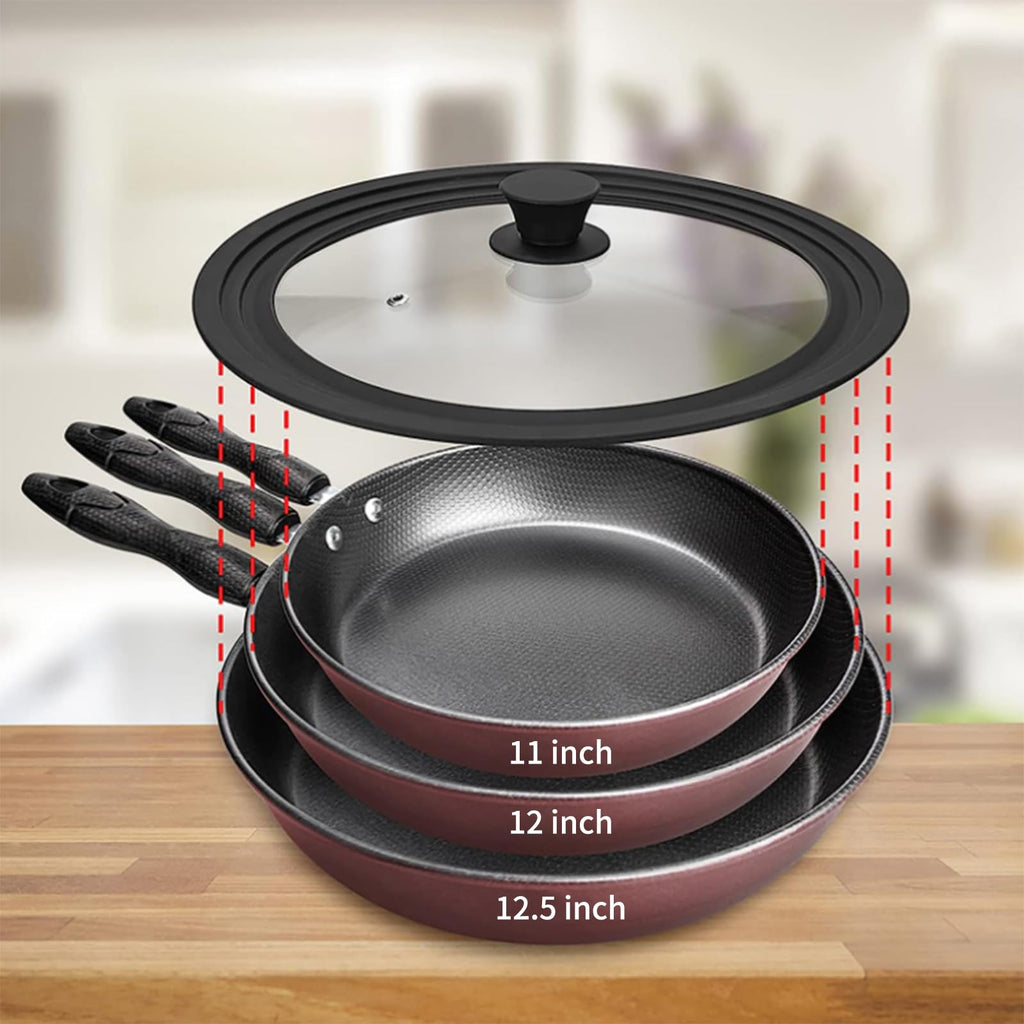 Vented Tempered Glass Universal Lid with Silicone Rim, Fits 11-12.5 inch Cookware, Black V32642