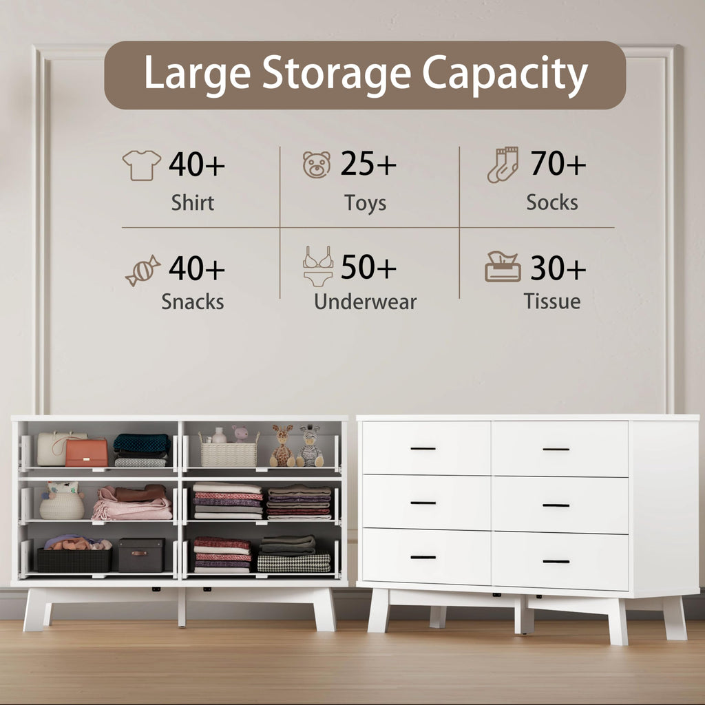 White 6 Drawer Wood Dresser B8920