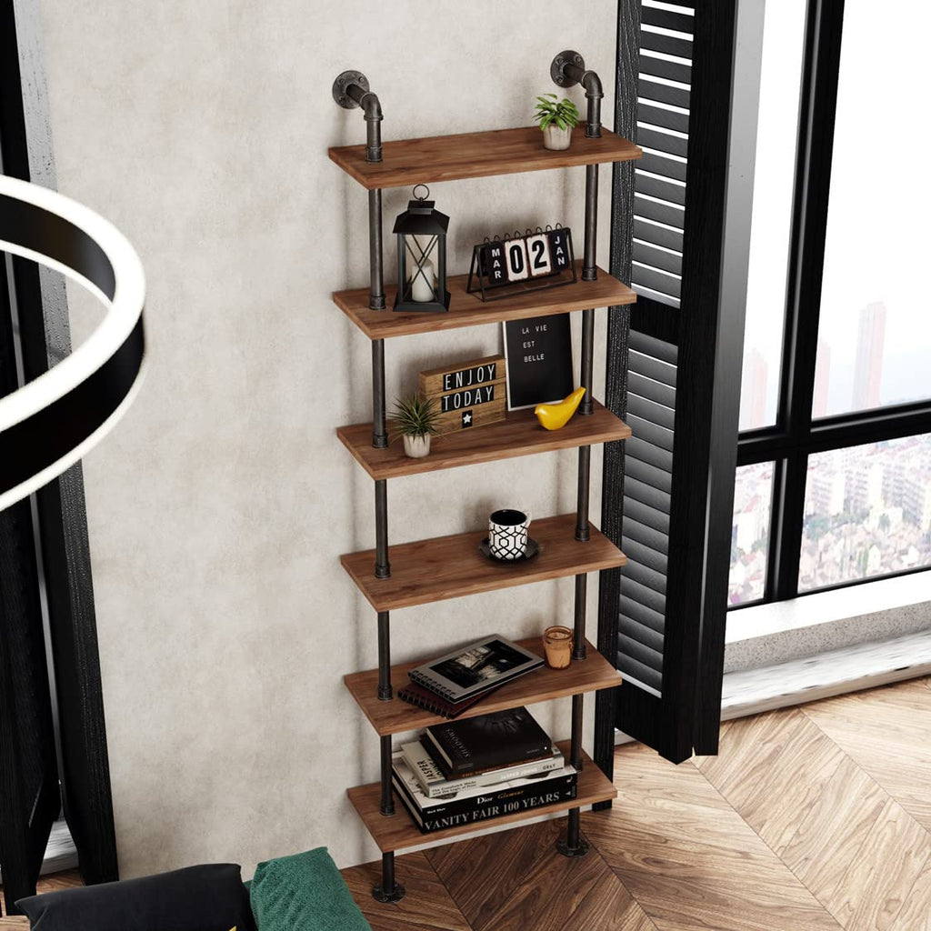 Industrial Pipe 6 Tier Bookshelf W2437
