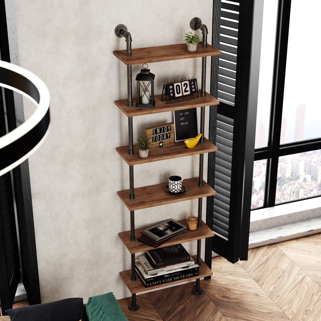 Industrial Pipe 6 Tier Bookshelf W2437