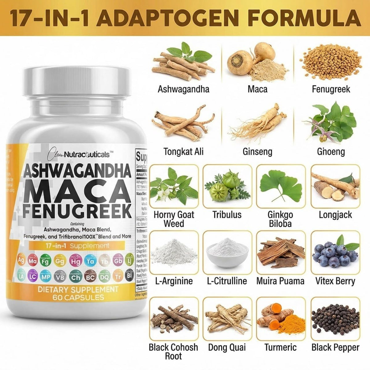 Ashwagandha Maca Root Fenugreek Tongkat Ali Ginseng Capsules B32830
