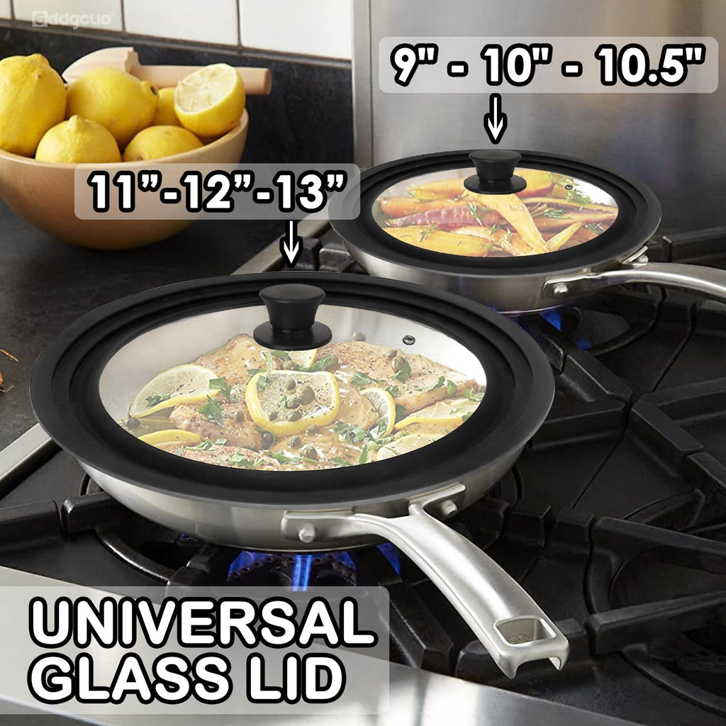 2 Pcs Universal Silicone Tempered Glass Pan Lids Dishwasher Safe U5441