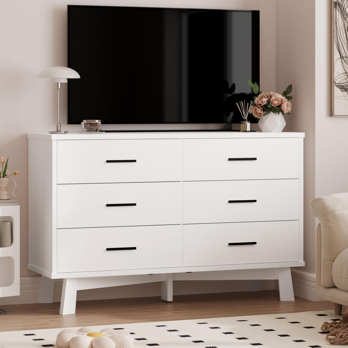 White 6 Drawer Wood Dresser B8920