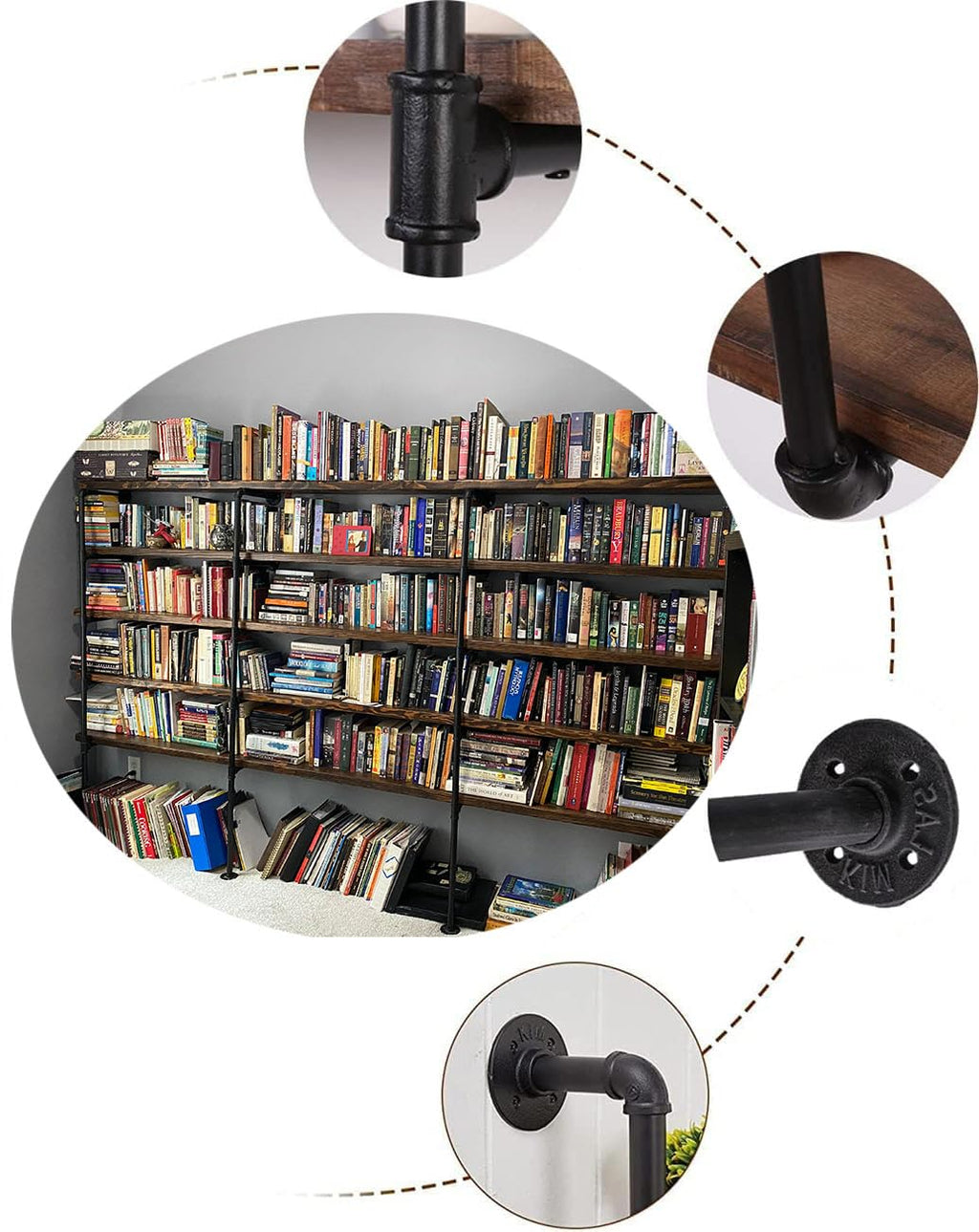 Industrial Pipe 5-Tier Wall Mount Bookshelf X438686