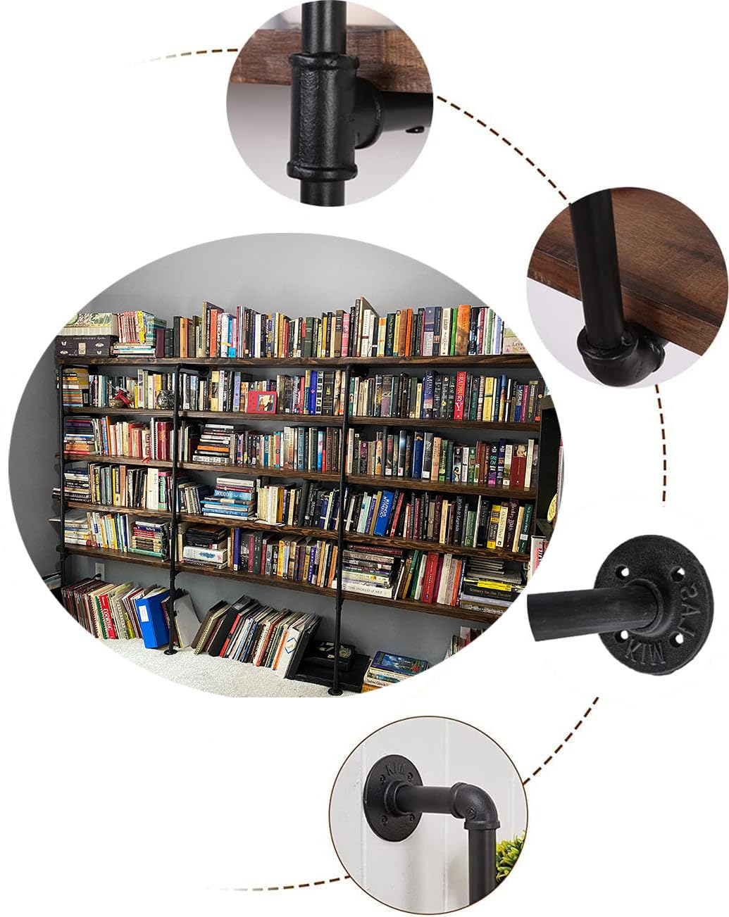 Industrial Pipe 5-Tier Wall Mount Bookshelf X438686