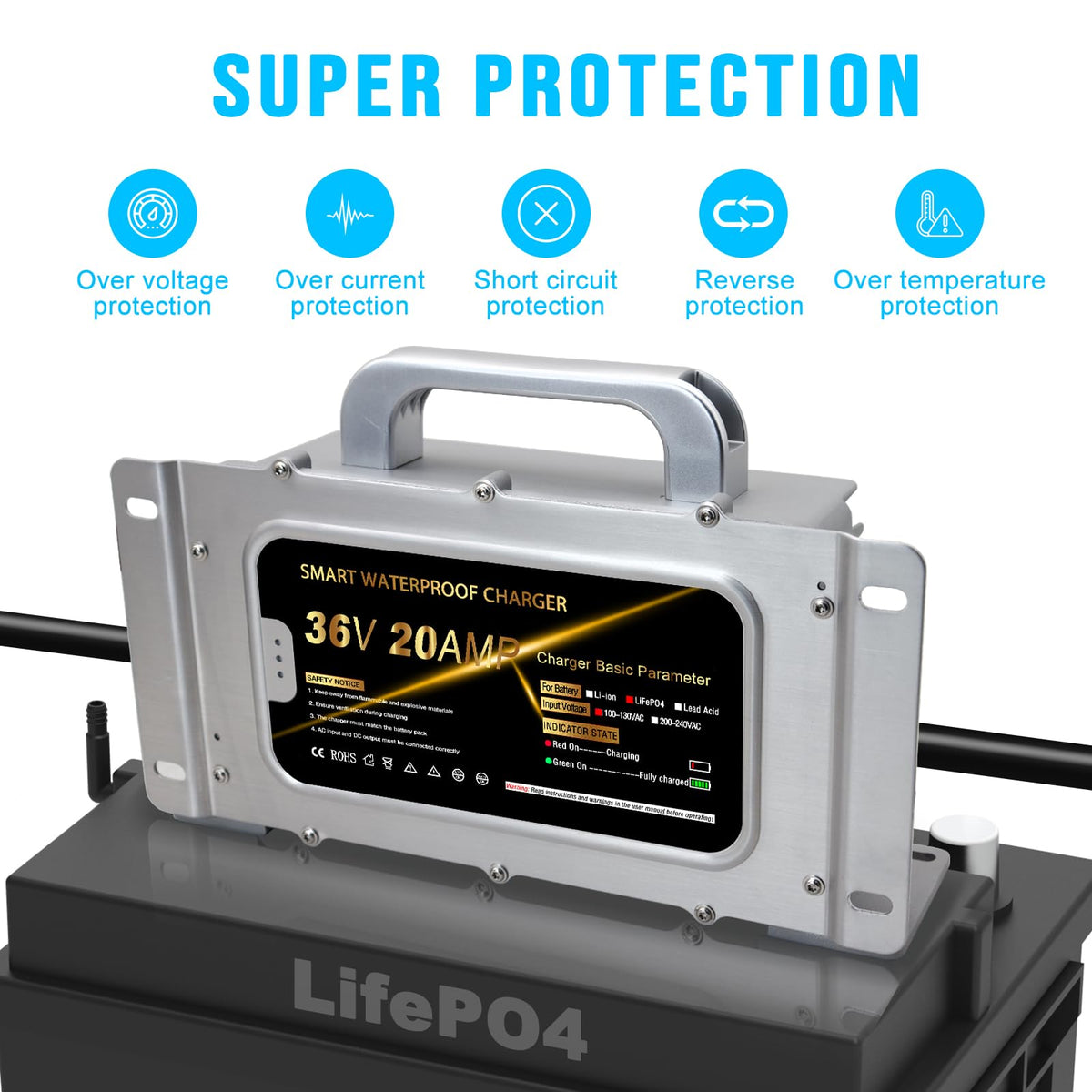 43.8V 20A Lithium Onboard Battery Charger IP67 Waterproof Smart Charger X718687