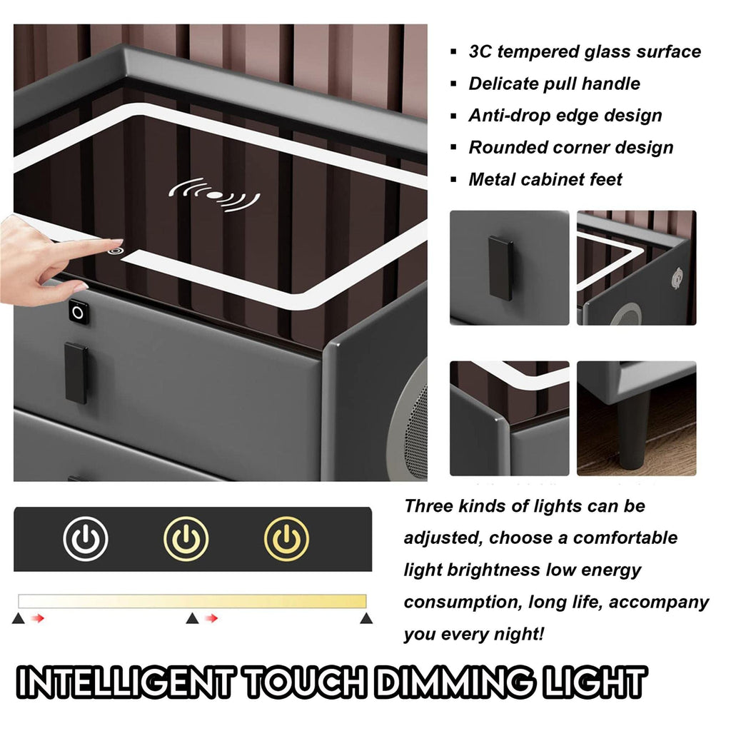 Pink 3 Drawer Nightstand with Charging Station and Speakers E62218