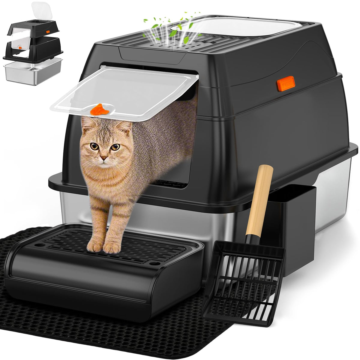 XL Stainless Steel Cat Litter Box with Lid A834378