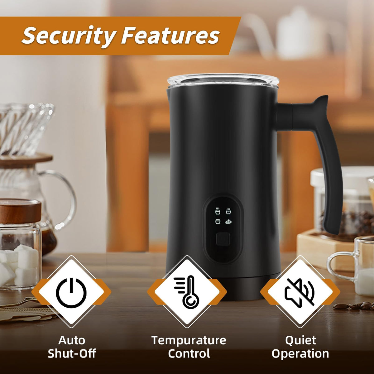 4-in-1 Electric Milk Frother, 350ml Black S703