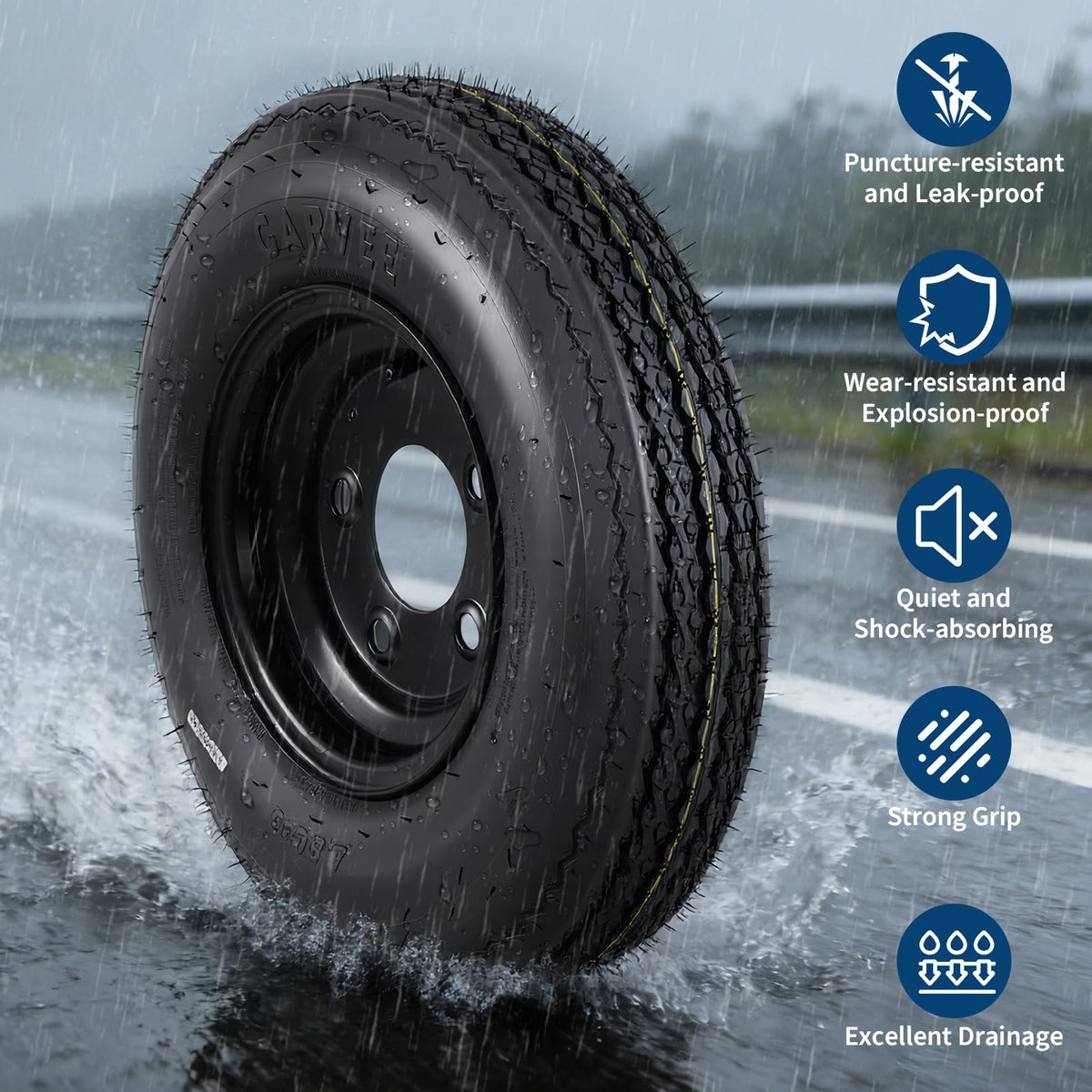 2-Pack Trailer Tire on Rim 4.80-8 4 Lug Black N8783