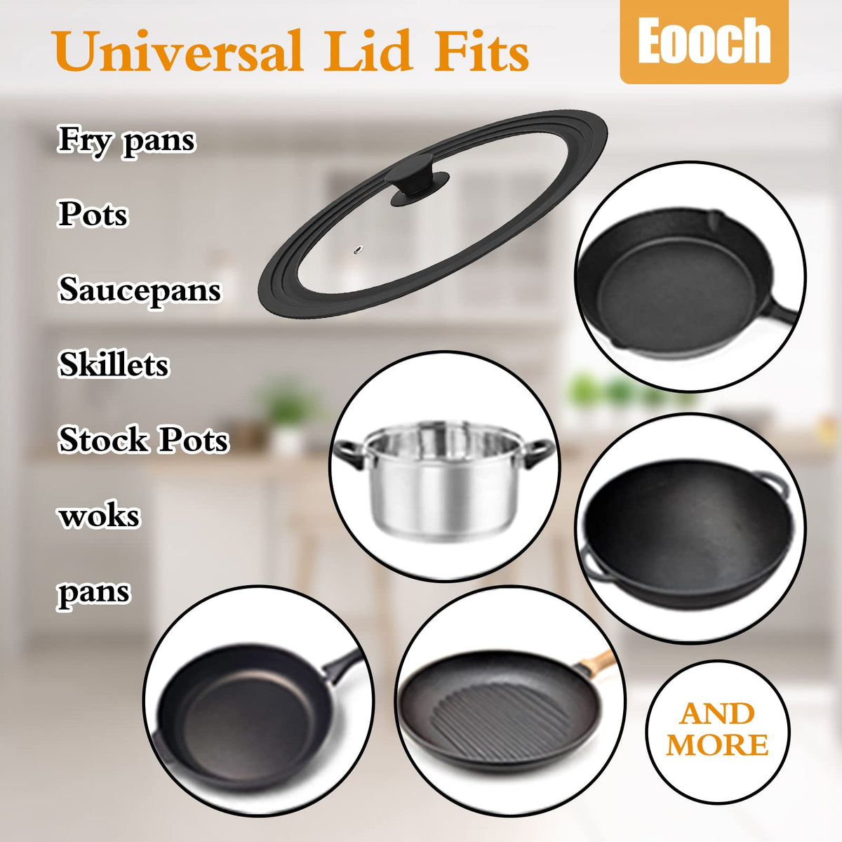 Vented Tempered Glass Universal Lid with Silicone Rim, Fits 11-12.5 inch Cookware, Black V32642