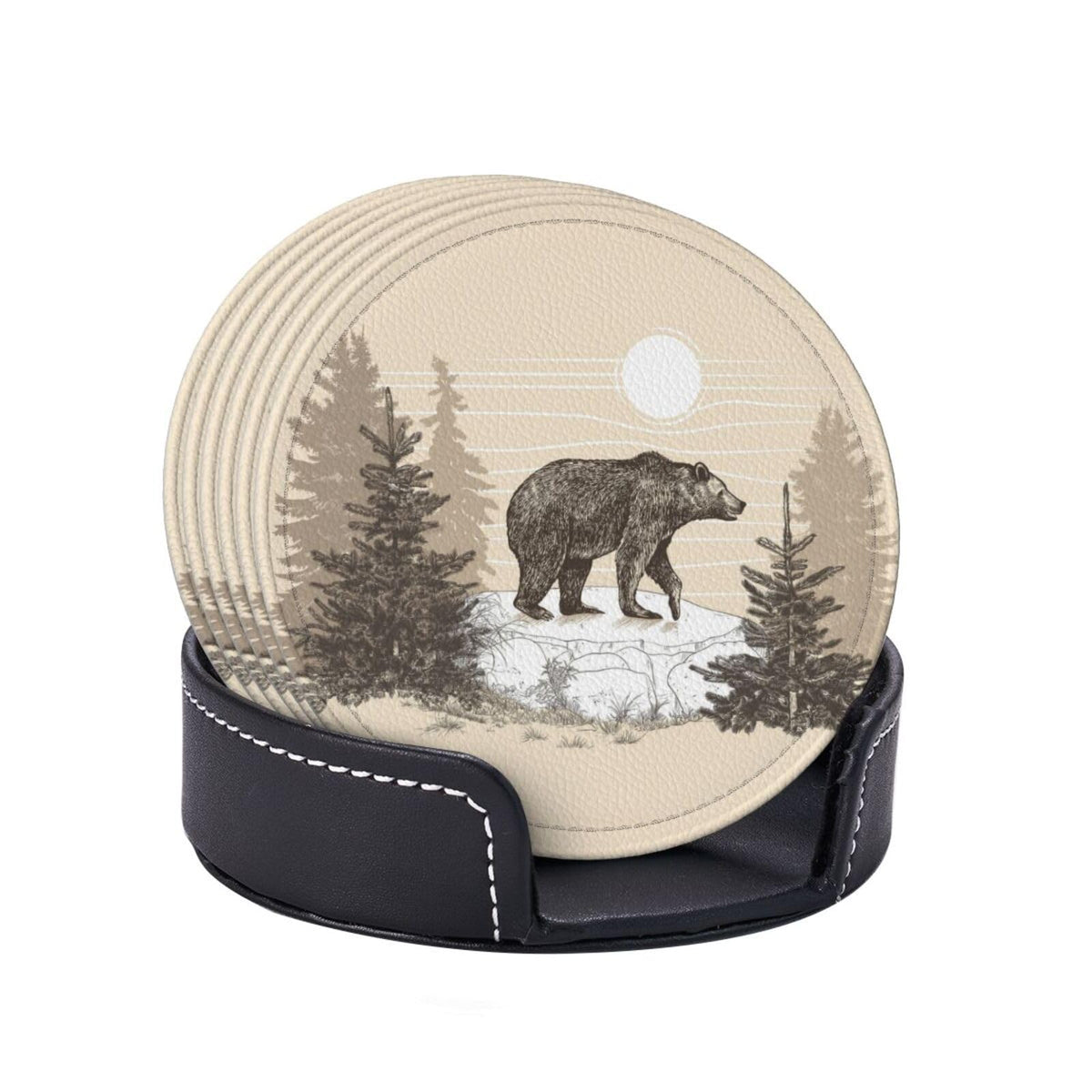 6 Pcs Leather Coasters with Holder A936302