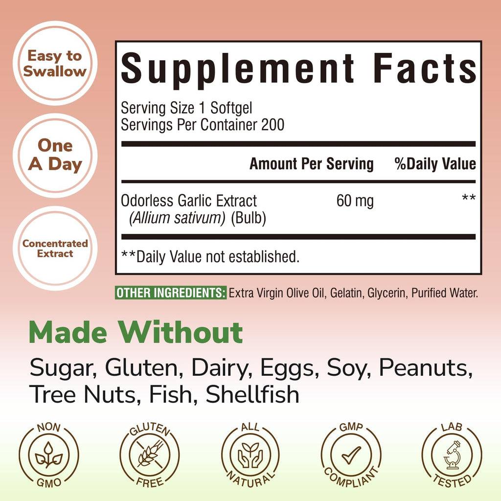 Odorless Garlic Oil 200 Softgels Y57088