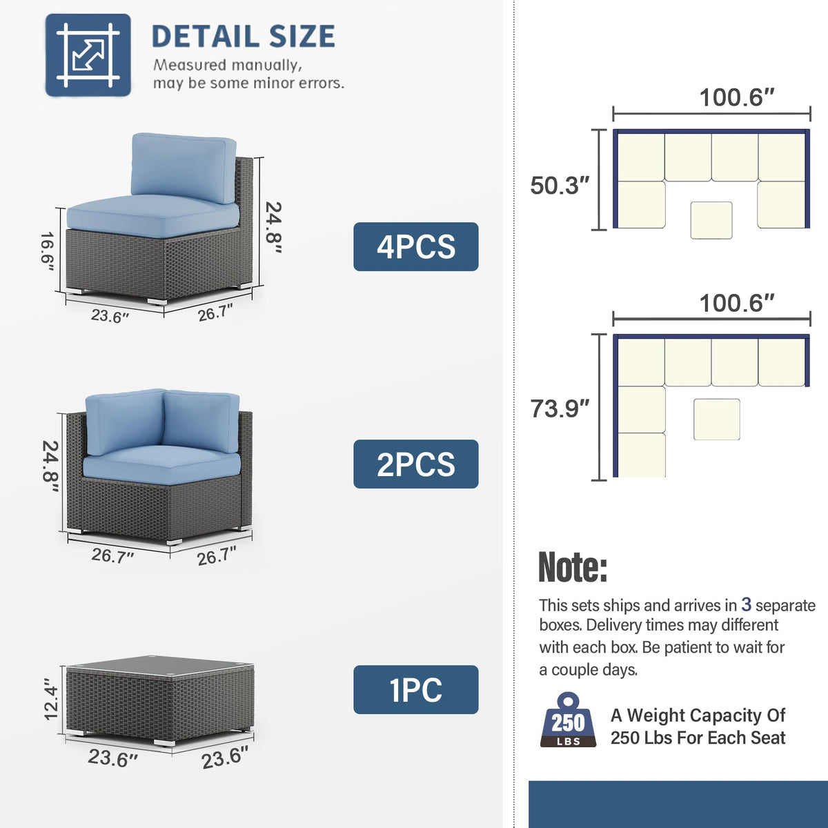 7-Piece All-Weather Wicker Patio Sofa Set with Glass Coffee Table U626679