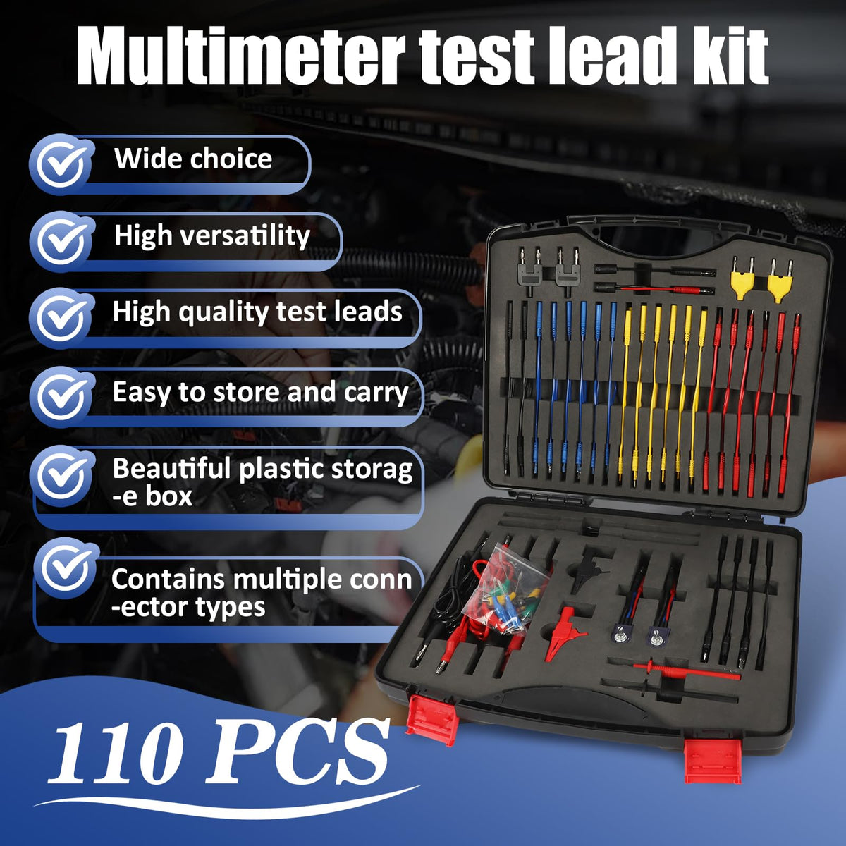 110 Pcs Automotive Circuit Test Lead Kit with Black Carrying Case A12417