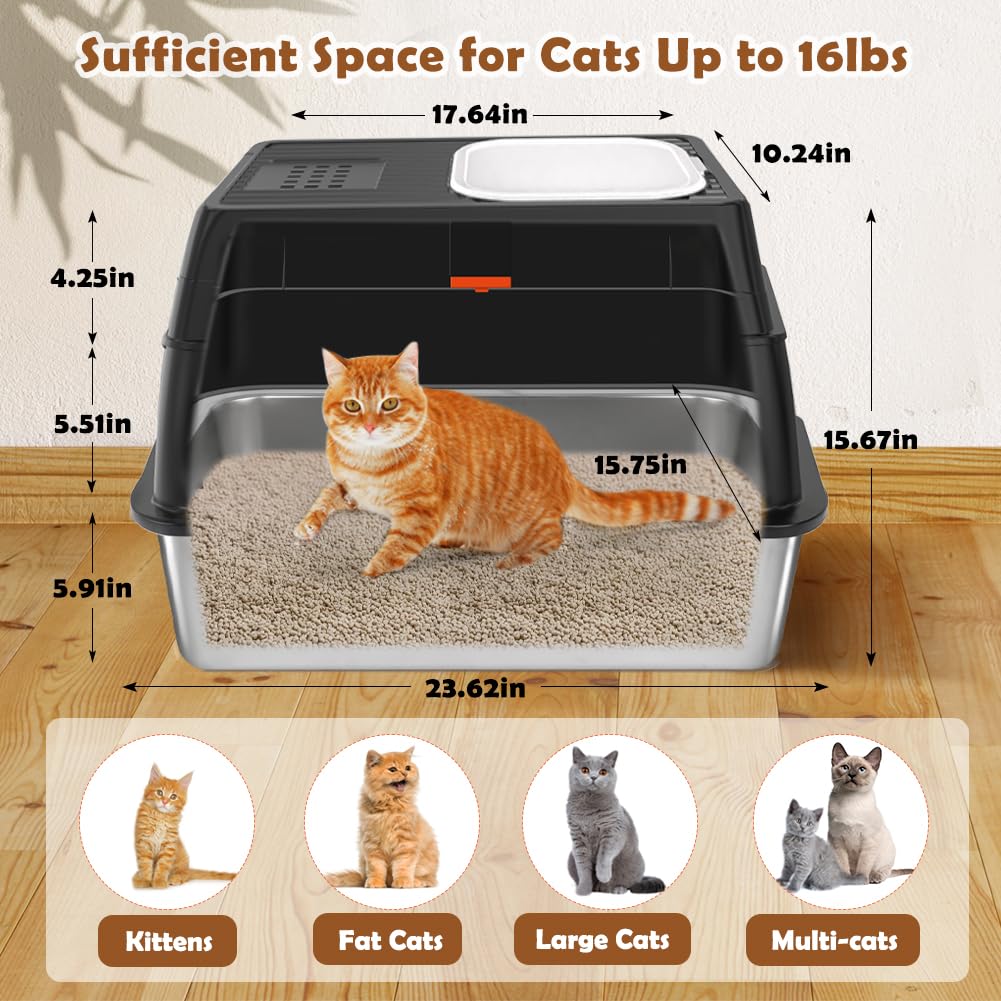XL Stainless Steel Cat Litter Box with Lid A834378