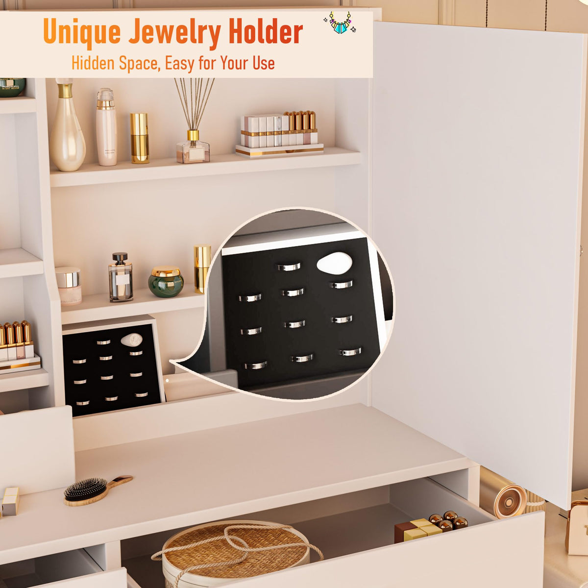 White Makeup Vanity Desk with LED Lights Mirror Q605