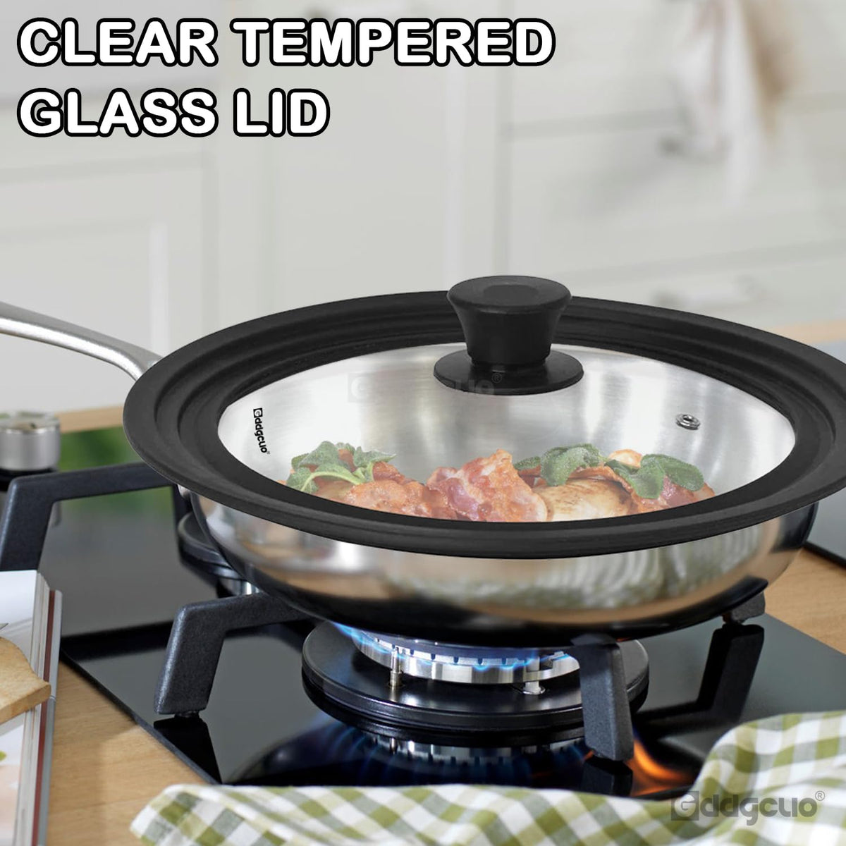 2 Pcs Universal Silicone Tempered Glass Pan Lids Dishwasher Safe U5441