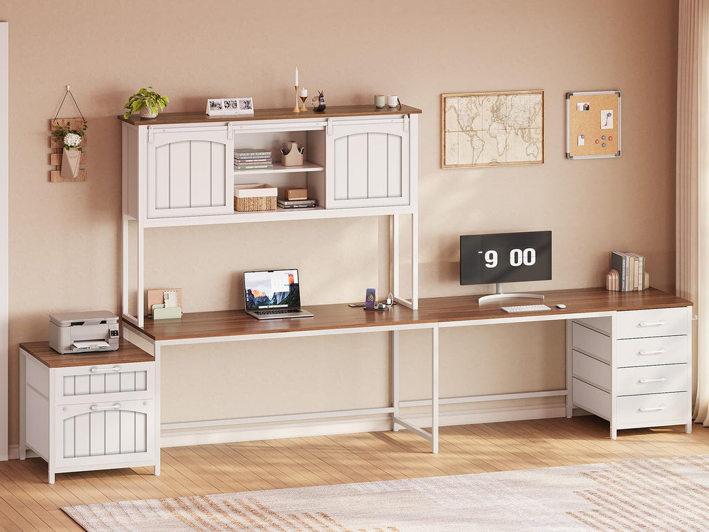 L Shaped Office Desk with 6 Drawer, Hutch B897