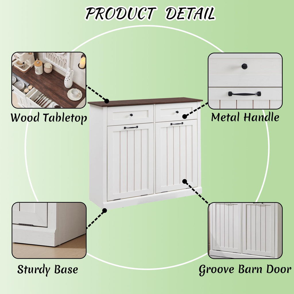 Double Tilt Out Laundry Hamper Cabinet Antique White O280