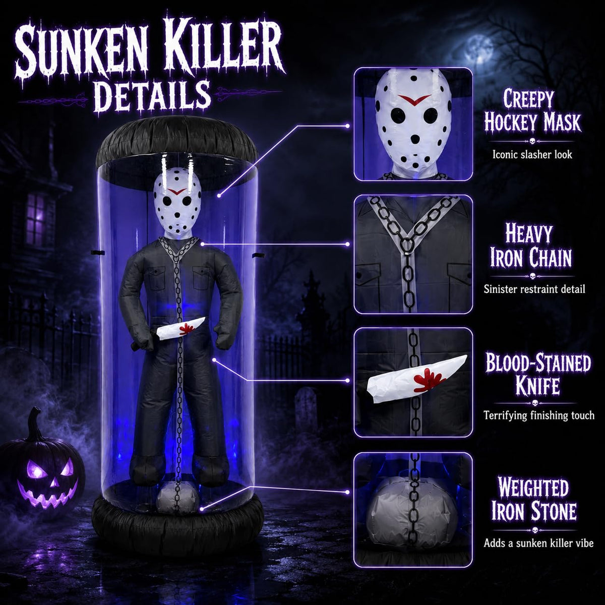 7.6FT Halloween Inflatable Outdoor Decoration with Blue LED Lights N7579