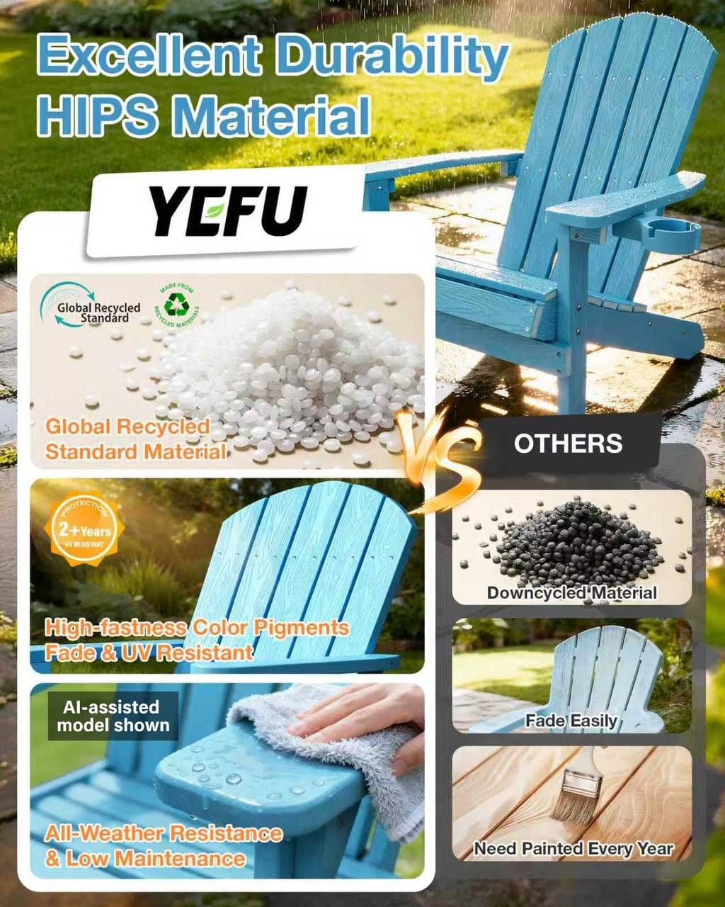 Blue Adirondack Chair with Cup Holder B8314