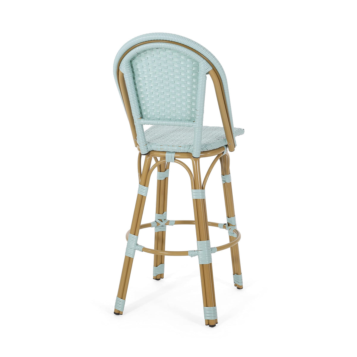 29.5" PE Rattan Aluminum Bar Stools, Set of 2, Light Teal W1976