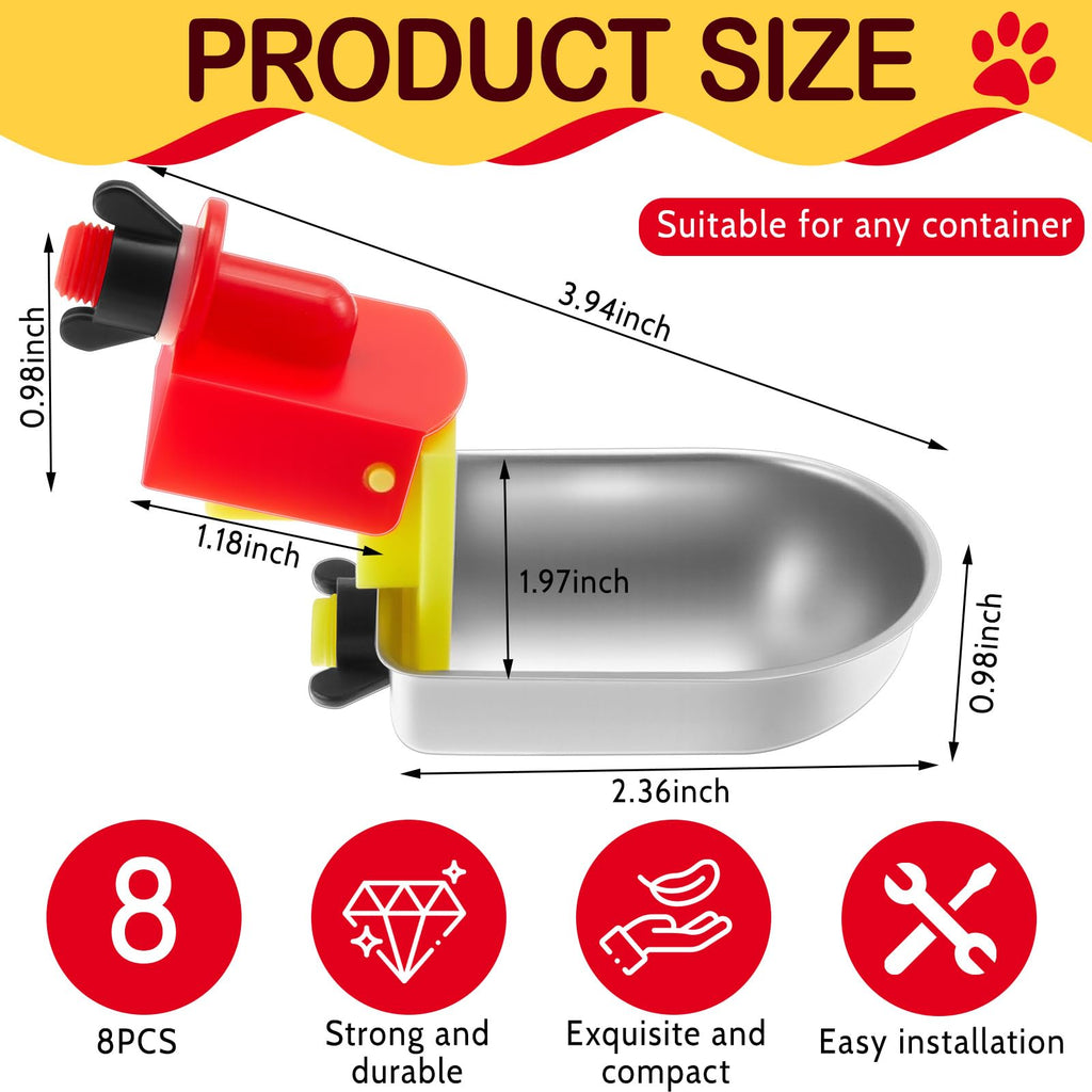 8 Pack Stainless Steel Auto Fill Chicken Waterer Cups Q949578