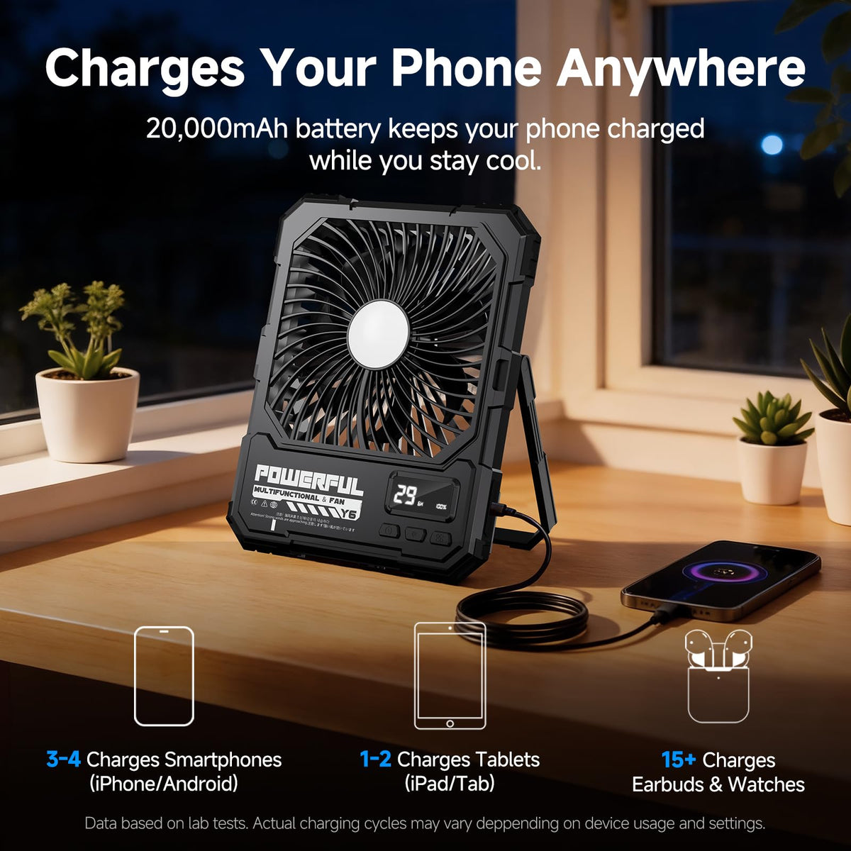 20000mAh Rechargeable Battery Powered Fan with LED Light P512