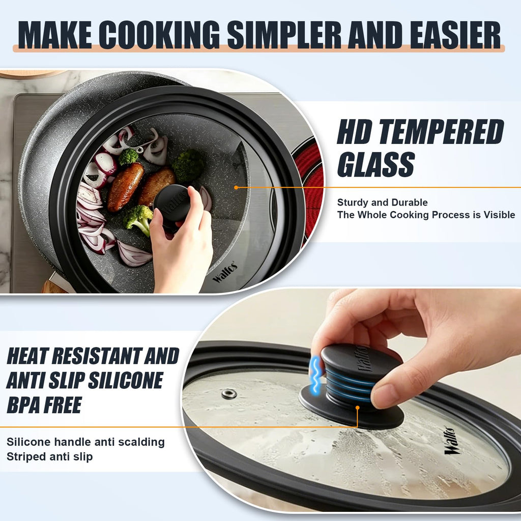 Universal Pan Lid with Heat Resistant Silicone Rim and Tempered Glass, Fits 8" to 12" Cookware S1951