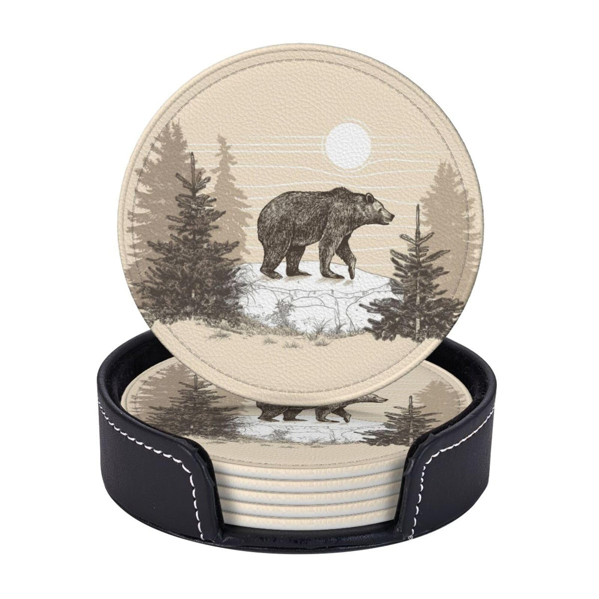 6 Pcs Leather Coasters with Holder A936302