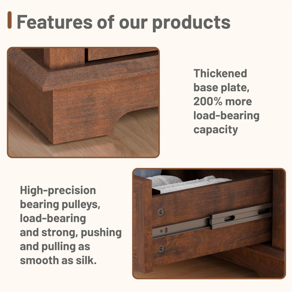 Cherry 3 Drawer Wood Nightstand with Charging Station U1394
