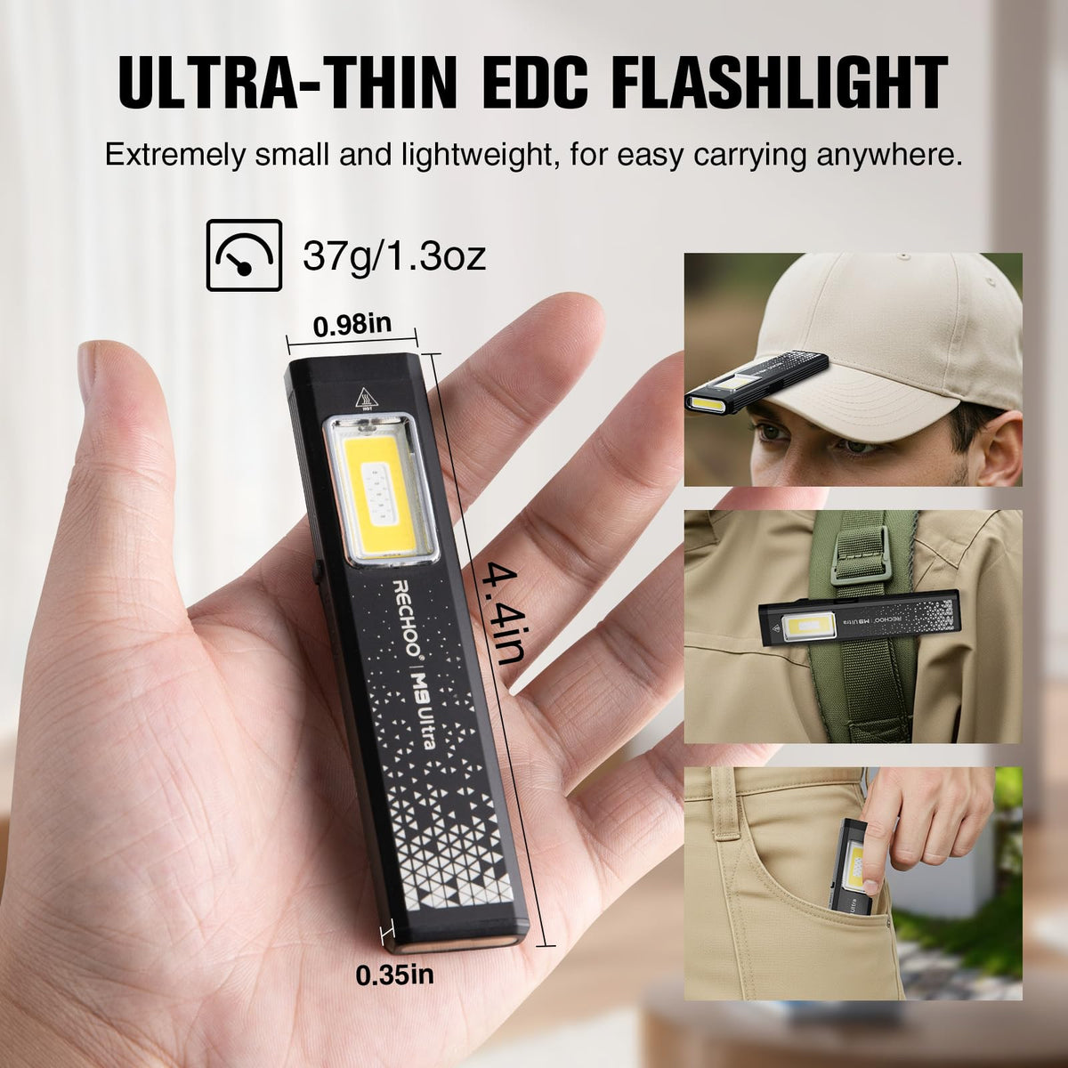 Flat EDC Rechargeable Flashlight with Magnetic Base & Clip W90317