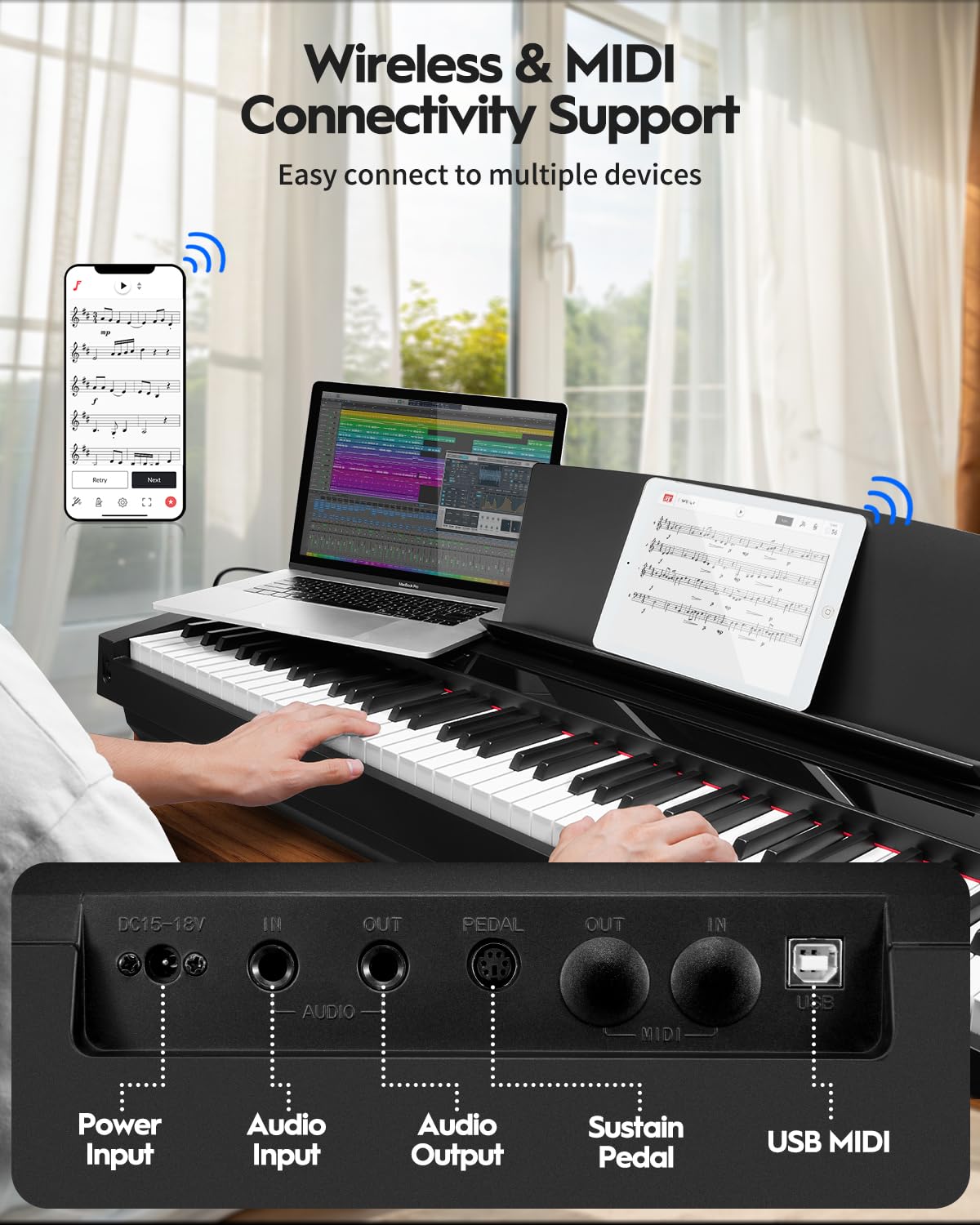 88 Key Weighted Hammer-Action Digital Piano with Sustain Pedal, Black W400349