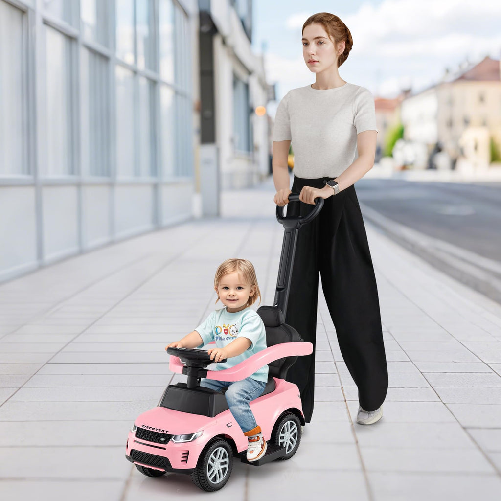 3 in 1 Push Car with Handle, Horn Sound, Underneath Storage, Armrest Guardrail, Foot-to-Floor Ride On Toy (Pink) M935873