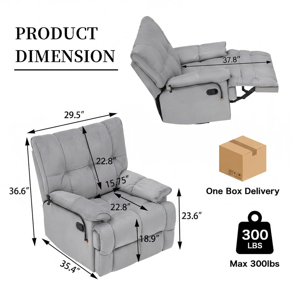 Velvet Swivel Recliner Accent Chair with Detachable Side Phone Holder Q862816
