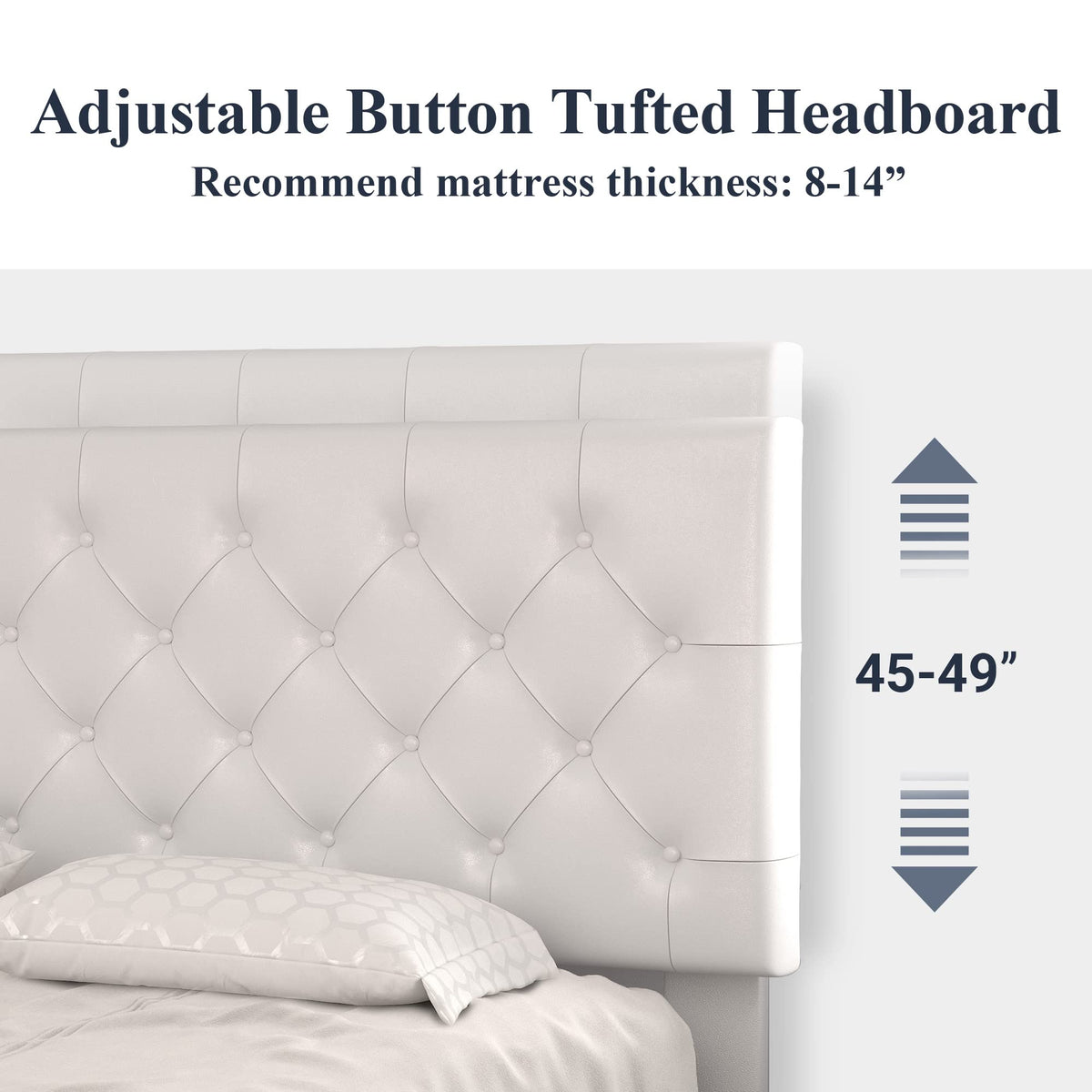 Queen Size Platform Bed Frame with Faux Leather Headboard L1951