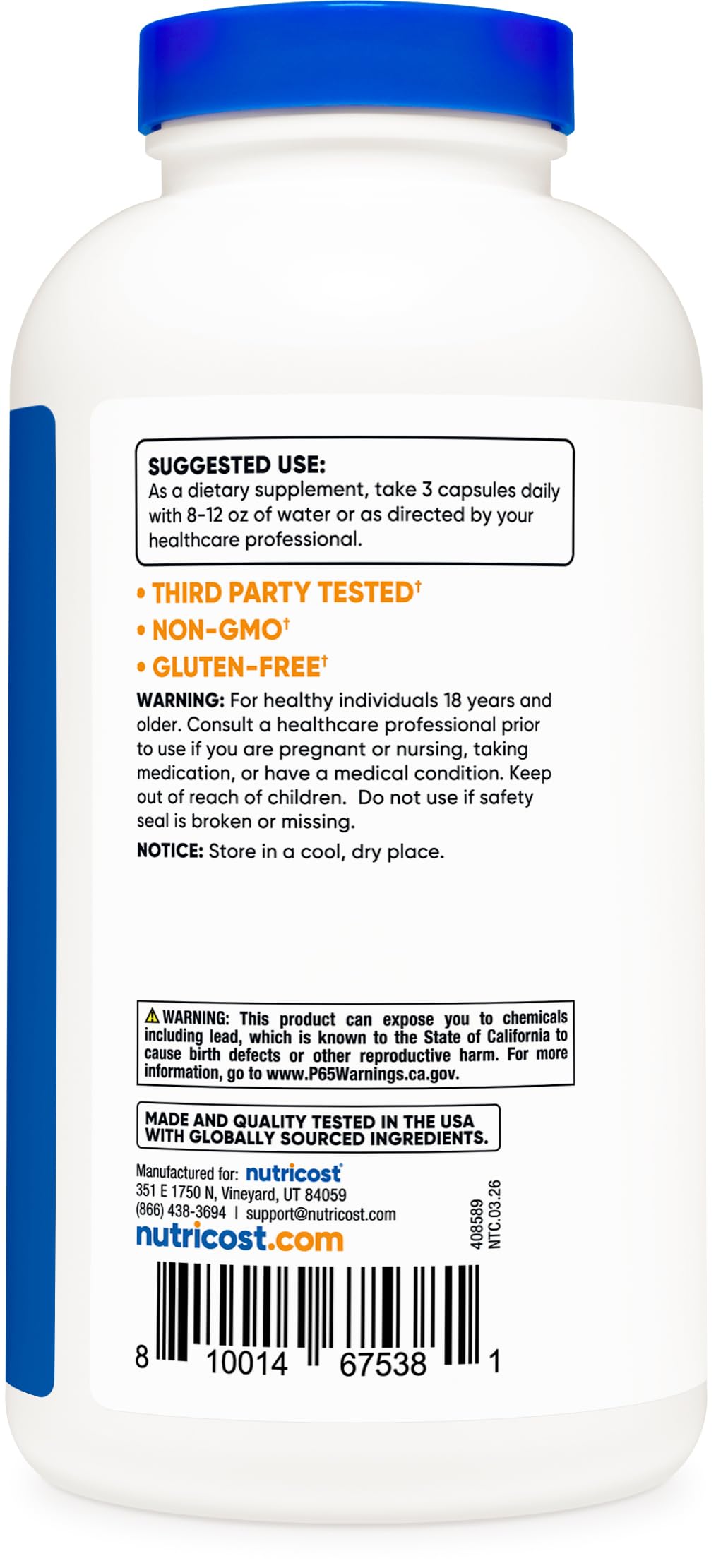 Psyllium Husk 1500mg 500 Capsules Gluten Free G876