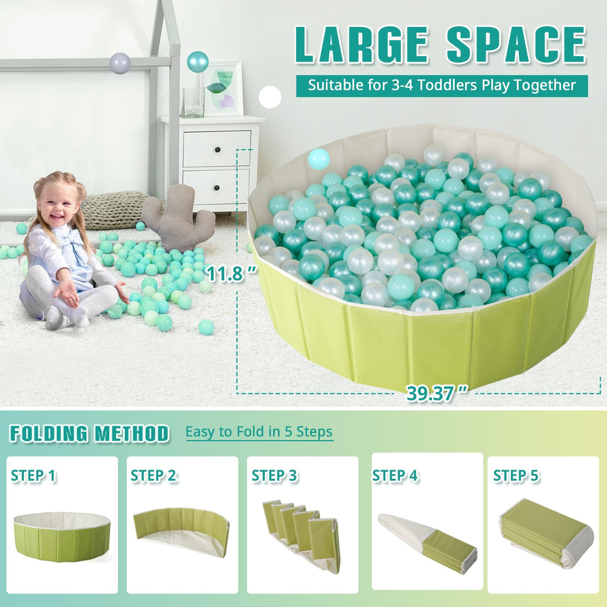 40 Inch Foldable Ball Pit with Storage Bag V29739