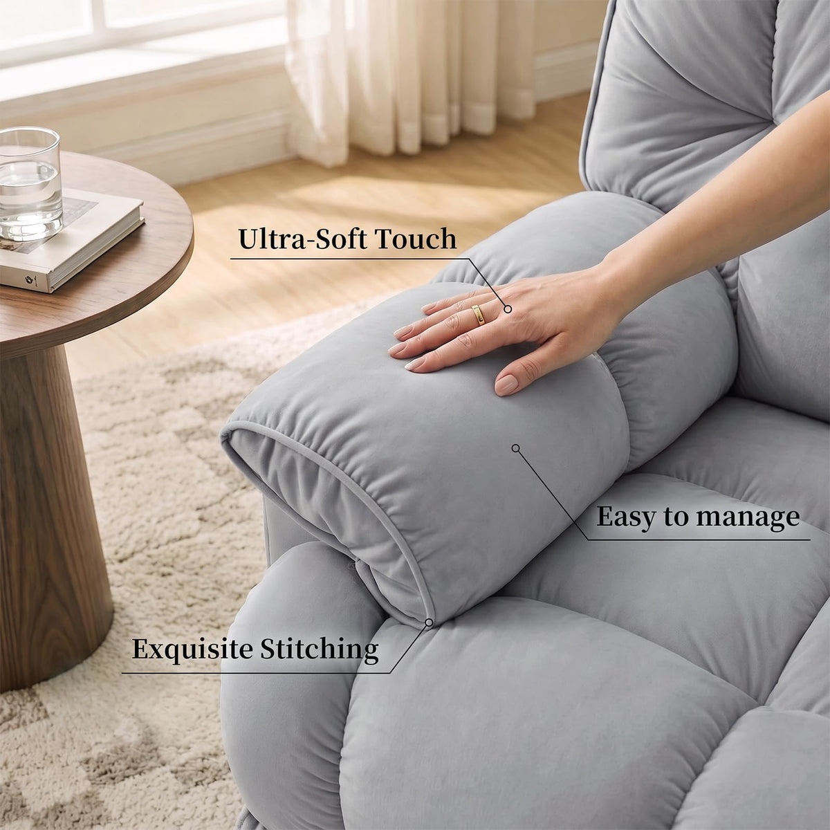 Velvet Swivel Recliner Accent Chair with Detachable Side Phone Holder Q862816