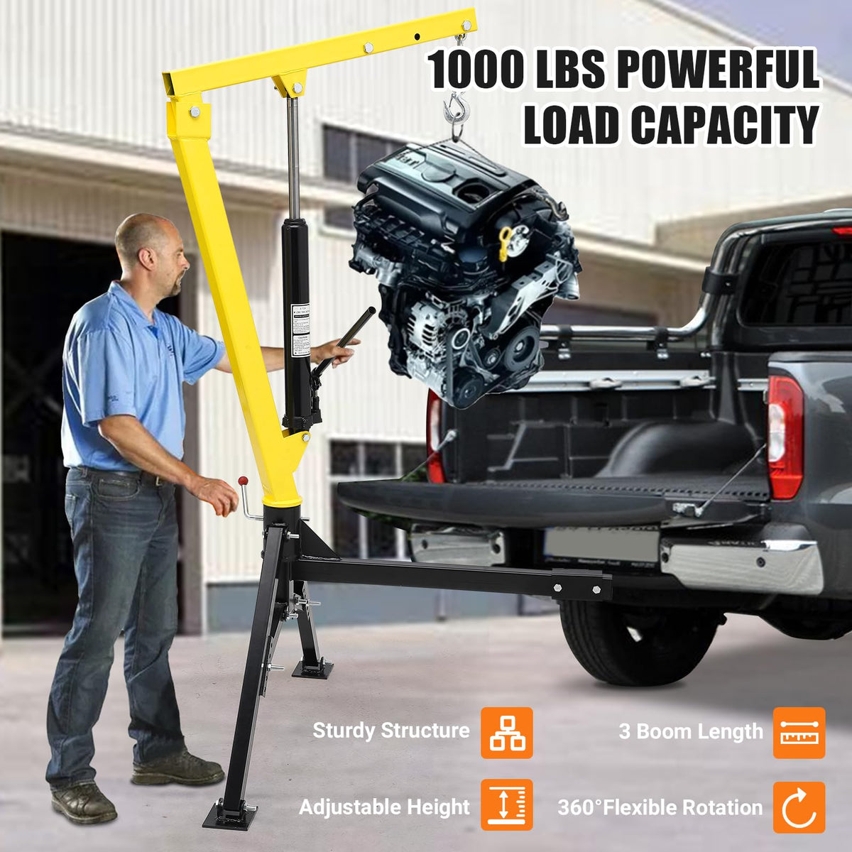 1000 lbs 360° Swivel Hydraulic Pickup Truck Crane X7433