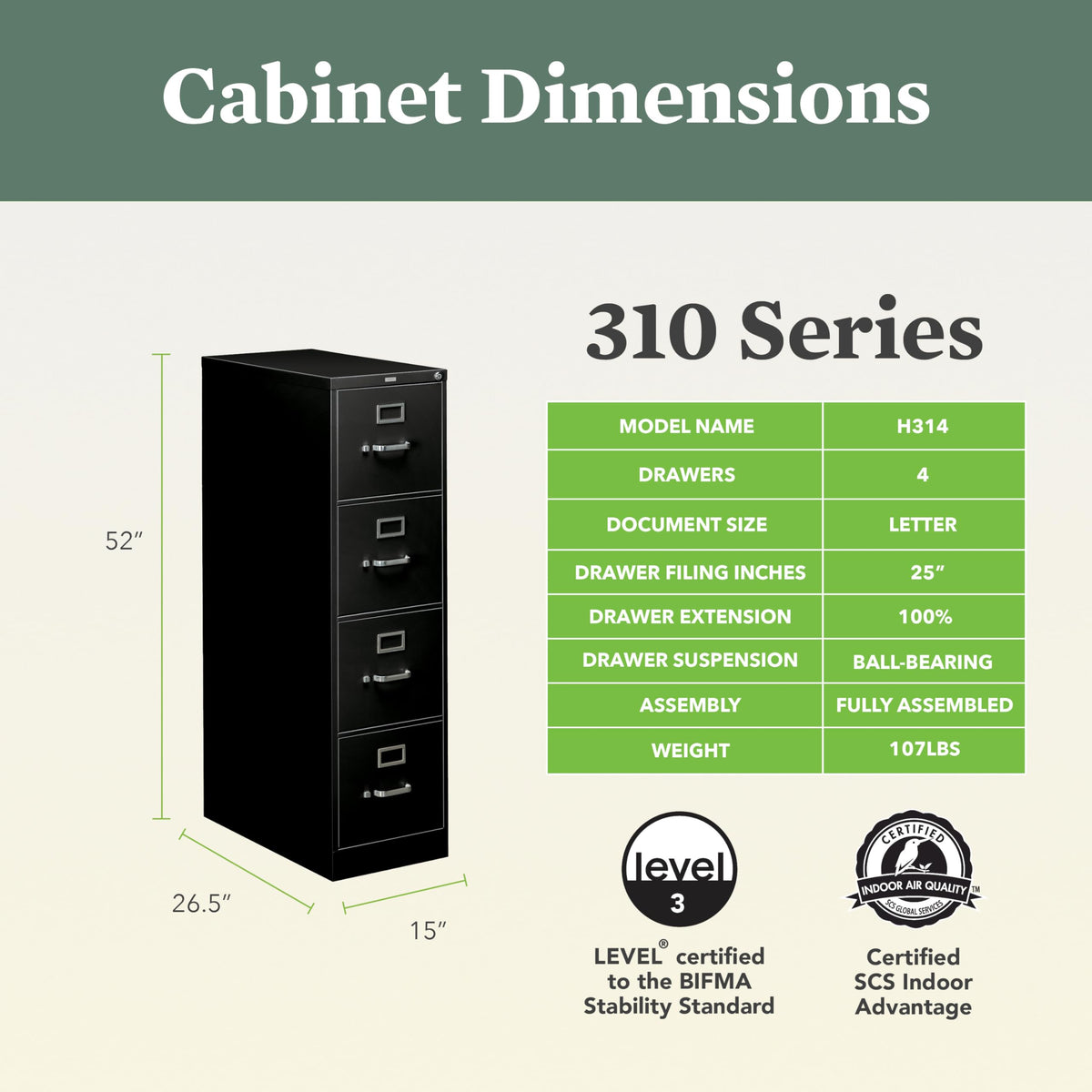 Black 4 Drawer File Cabinet L231052