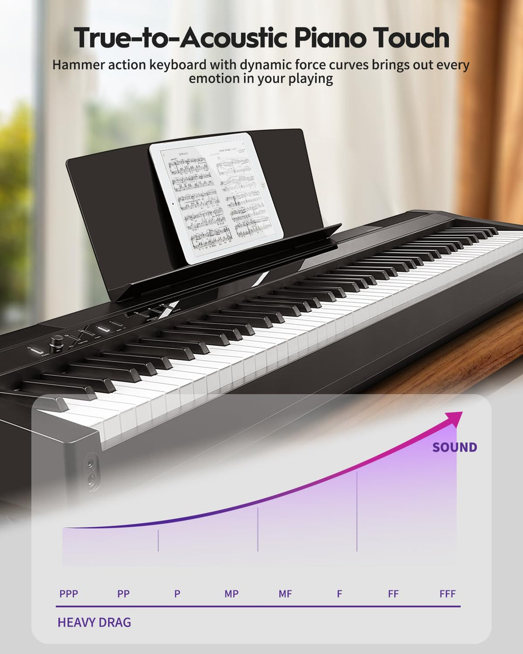 88 Key Weighted Hammer-Action Digital Piano with Sustain Pedal, Black W400349