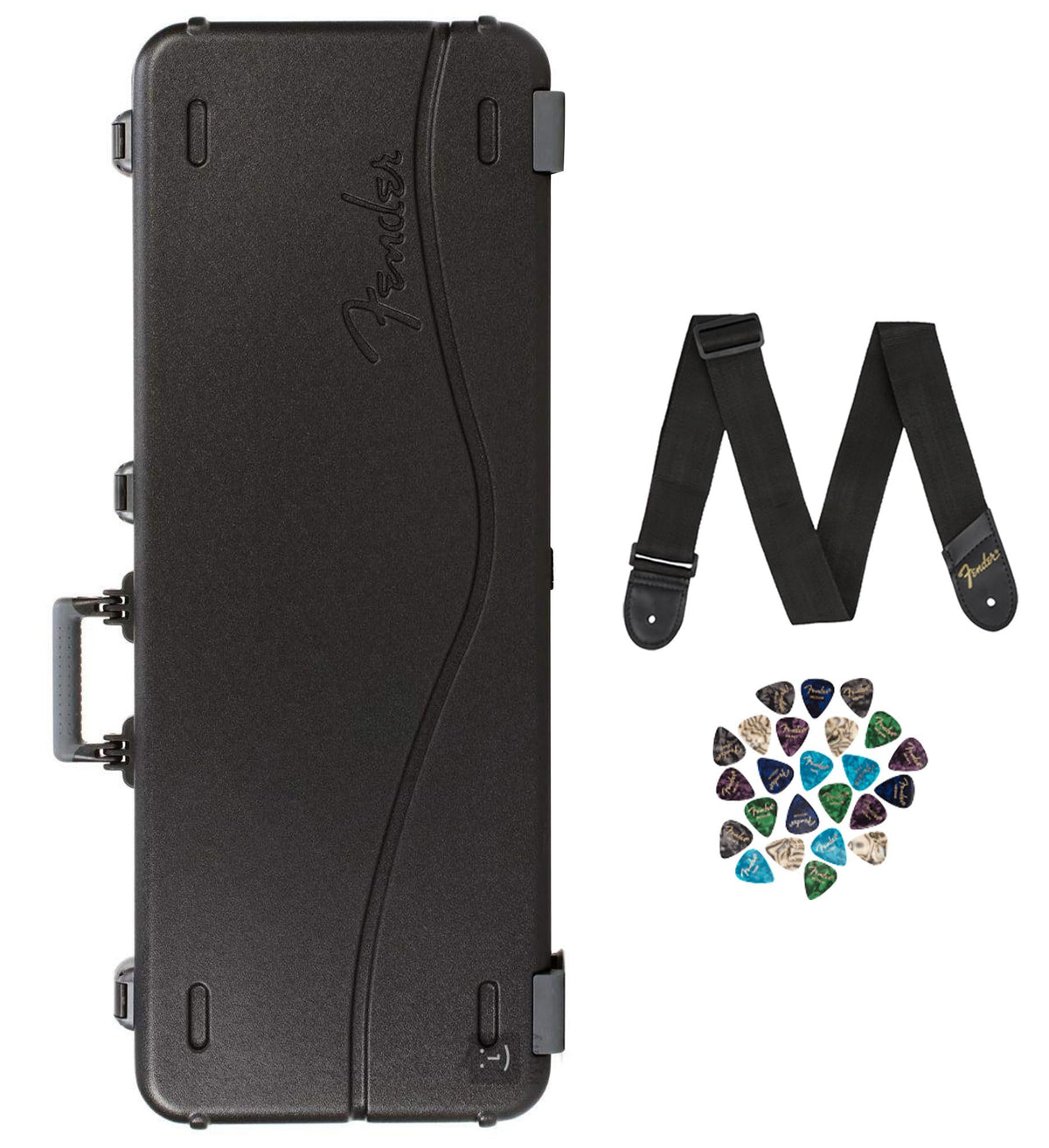Black Molded Guitar Case with Guitar Strap and 24-Pack Picks P727