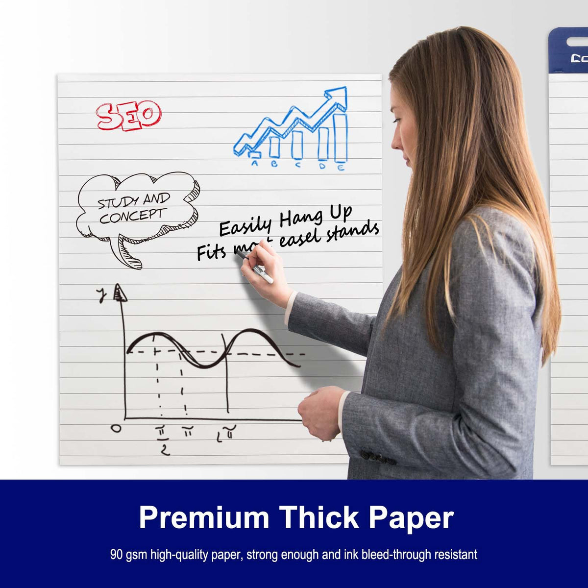 Lined Sticky Easel Pad, 25 x 30 In Flip Chart, 30 Sheets/Pad, 10 Pads O922261