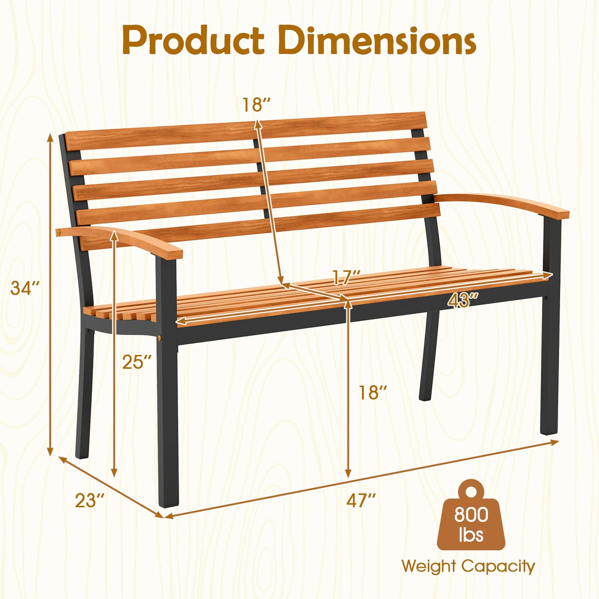 Acacia Wood 2-Person Outdoor Bench C4301