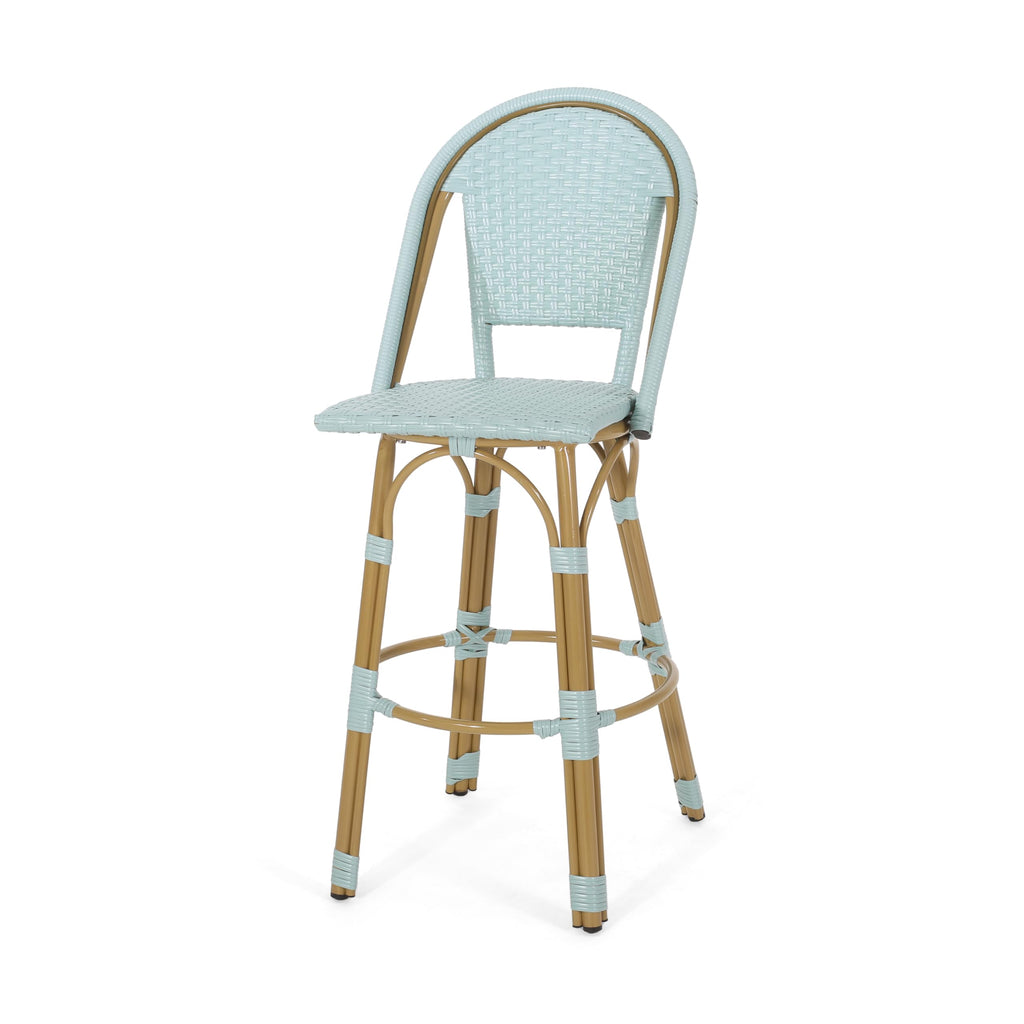 29.5" PE Rattan Aluminum Bar Stools, Set of 2, Light Teal W1976